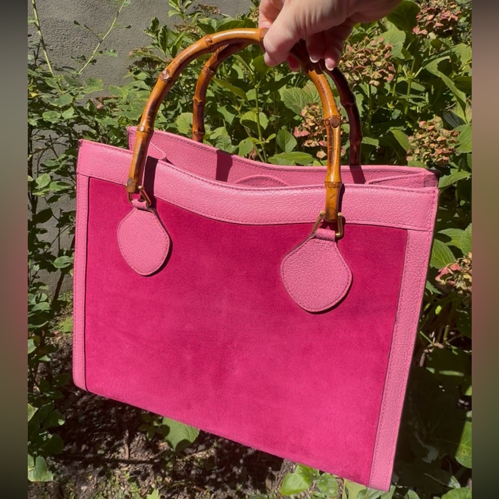 GUCCI Pink Diana Bag UNICORN Leather & Suede, Bamboo VINTAGE RARE - Picture 3 of 14